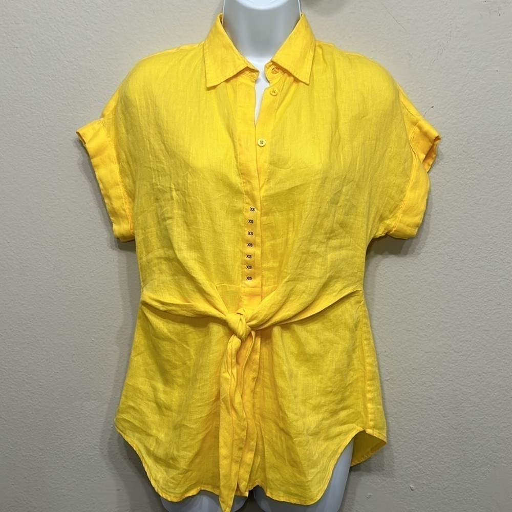 Lauren Ralph Lauren Linen Point Collar‎ Short Dolman Sleeve Shirt